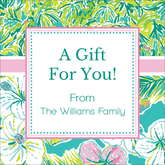 Hidden Birds and Hibiscus Square Gift Stickers
